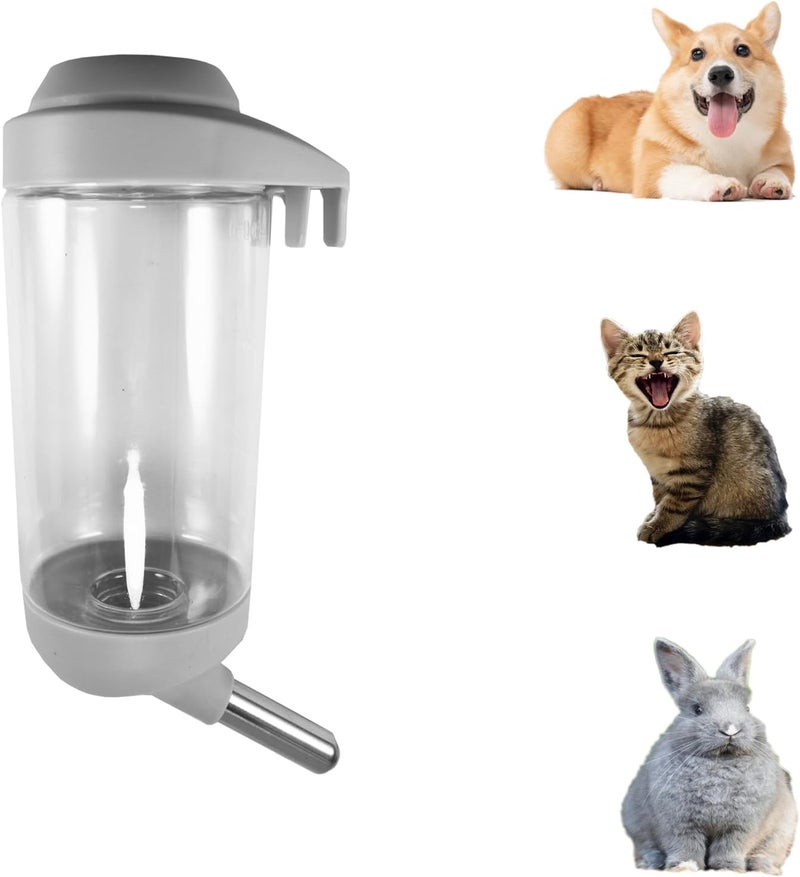 DEEUCHIS Dog Crate Water Bottle - 12 oz No Drip Kennel Pet Water Dispenser, Easy-to-Use Cage Water Bottle for Dogs, Cats, Small Animals, 350ML, Grey - Image 1